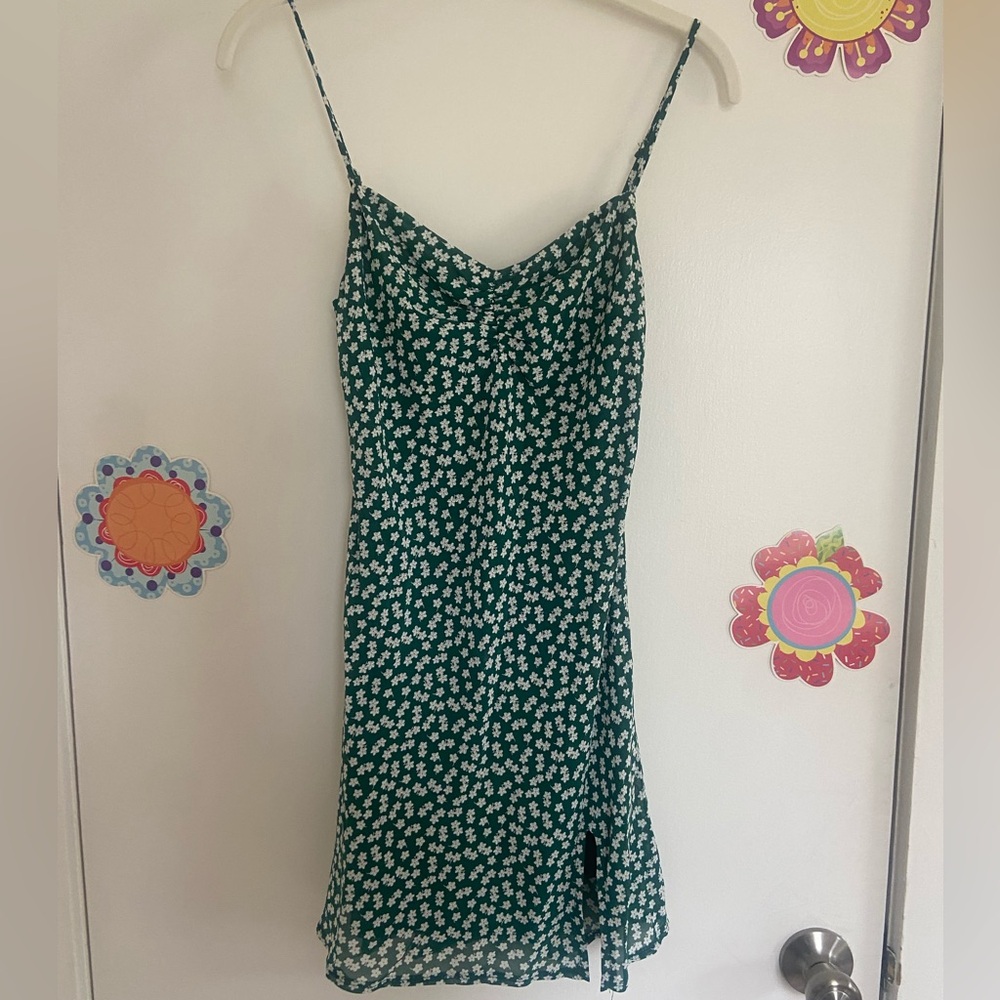 Green Floral Spaghetti Strap Sundress